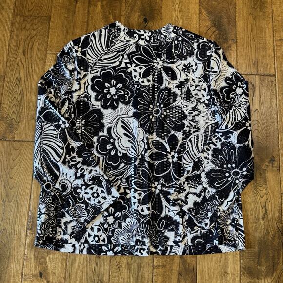 Alfred Dunner Black & White Foral Shiny Long Sleeve Jacket Women's Plus Size 18 - Picture 5 of 5